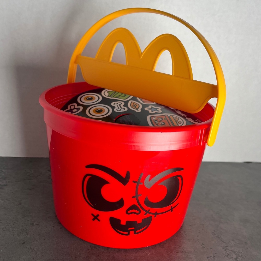 2025 McDonald's Halloween Happy Meal Bucket Red Zombie Glow‎ Stickers Treat Pail